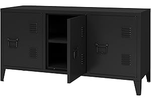 MIOCASA Modern Black Metal Entertainment Center with 3 Door Locker Cabinet for Living Room
