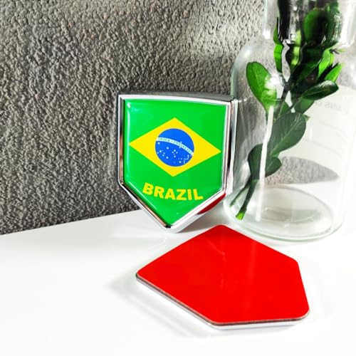 Image of Newperlite Brazil Flag Decal Sticker Car Emblem Brazilian Flag Car Decoration Accessories Chrome Shield for Truck Vehicles Cars, 2 Pack