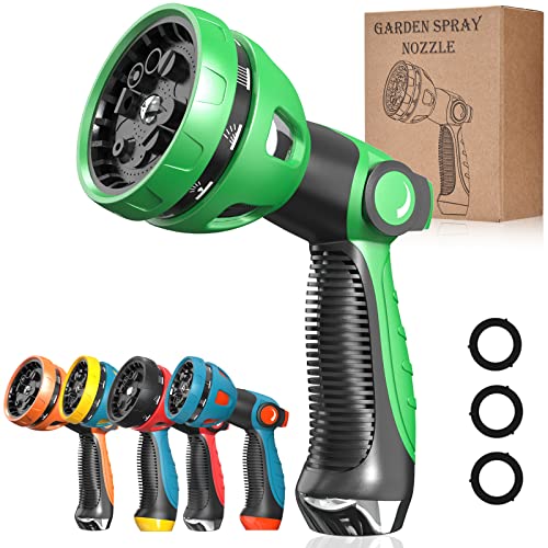 Garden Hose Nozzle - 10 Adjustable Patterns Metal High Pressure Hose Nozzle, Garden Hose Spray Nozzle with Thumb Control Design, Hose Sprayer for Garden & Lawns Watering, Cleaning, Pets & Car Washing