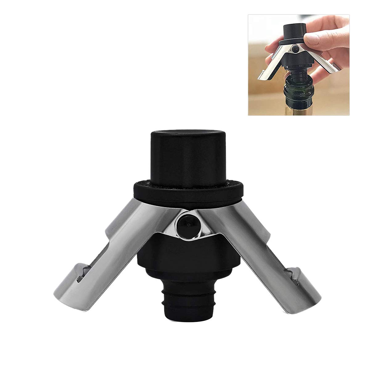 CTRLZS Stainless Steel Champagne Stopper, Champagne Bottle Stopper with Pump, Suitable for Sparkling Wine Bottles-Black