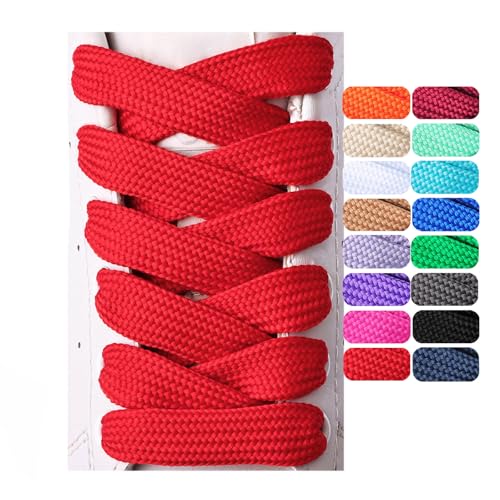 Olukssck 2 Paris Fat Shoe Laces for Sneakers, 5/8' Wide Flat Athletic Shoelaces, Red 45 inch(115cm)