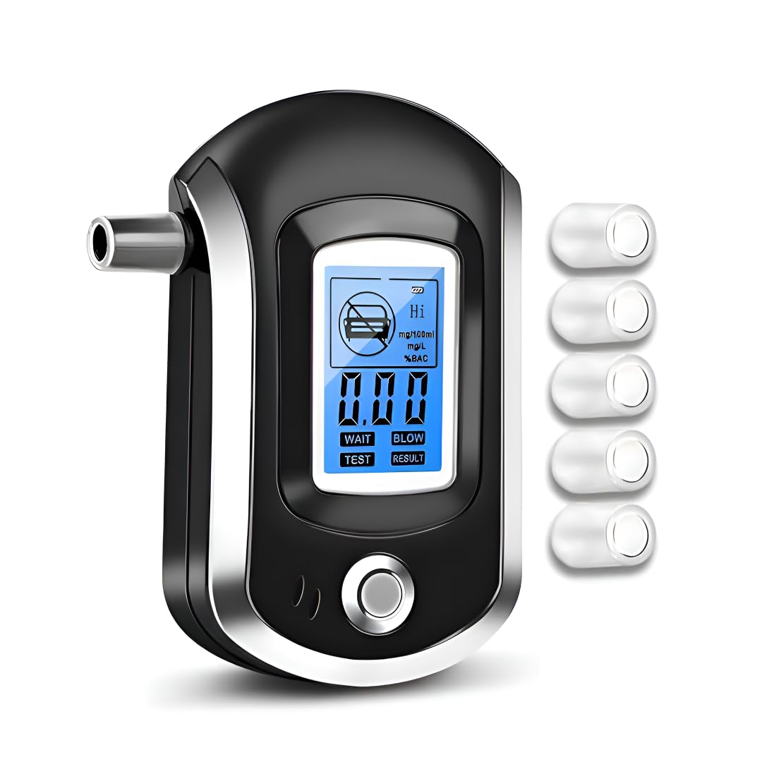 Vinesto Digital Breath Alcohol Tester Breathalyzer with LCD Display | Portable Alcohol Detector with 5 Mouthpieces | Quick Accurate BAC Tester for Personal Safety Professional Use