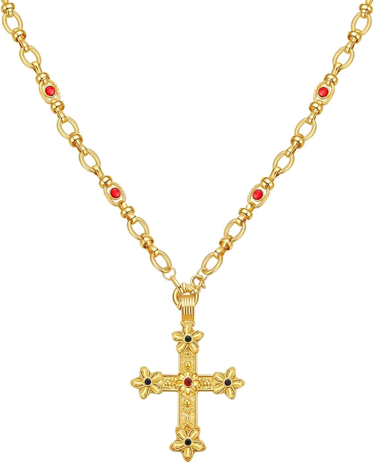 Elegant Gold Cross Necklace for Women, Chunky Religious Pendant Gift for Her, Durable Layering Chain Jewelry - Image 8