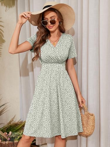 Image of Heymoments Womens Summer Short Sleeve Casual Dresses V-Neck Beach Dress with Pockets S-2XL