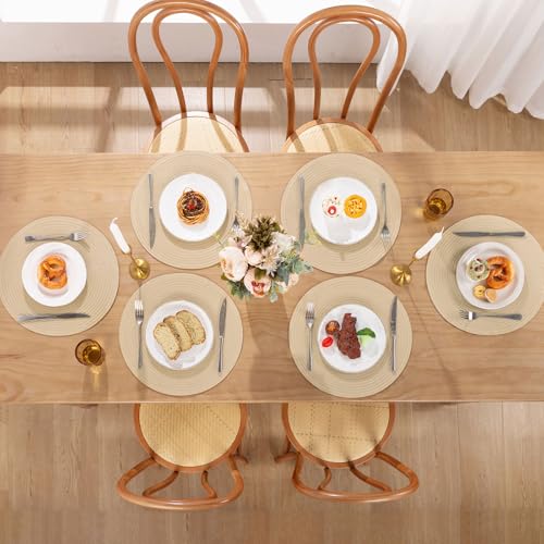 Image of SHACOS 15 inch Round Placemats Set of 8 for Dining Table Cotton Polyester Braided Place Mats Washable Kitchen Table Mats for Dinner Party Table (Light Beige, 8)