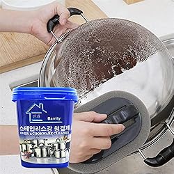 Pasta limpiadora de acero inoxidable, potente pasta limpiadora para eliminar utensilios de cocina, quita manchas en ollas, limpiadores y abrillantadores multiusos, quita manchas de óxido (500g)