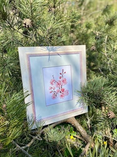 Image of RIOLIS - The Branch of Sakura 1818, Floral Cross Stitch Kits 5 inch x6, Cross Stitch Kits for Beginners & Advanced, Crossstitching Kits Adult, Counted Stitching Kits, Flowers Embroidery Kit