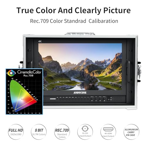 Image of ANDYCINE C173S2 17.3Inch Broadcast LCD Director Built in Aluminum Case 1920x1080 4K HDMI 3G-SDI Input and Output Broadcast Production Monitor,Desktop Director's Monitor with YPbPr, Video