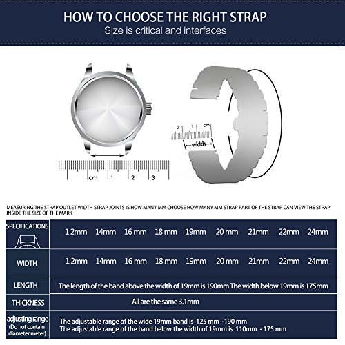 Binlun Stainless Steel Watch Bands Replacement With Straight & Curved End 6 Colors(Gold, Sliver, Black, Rose Gold, Gold-Silver Two Tone, Silver-Rose Gold) 9 Sizes(12Mm-24Mm) #TOP6