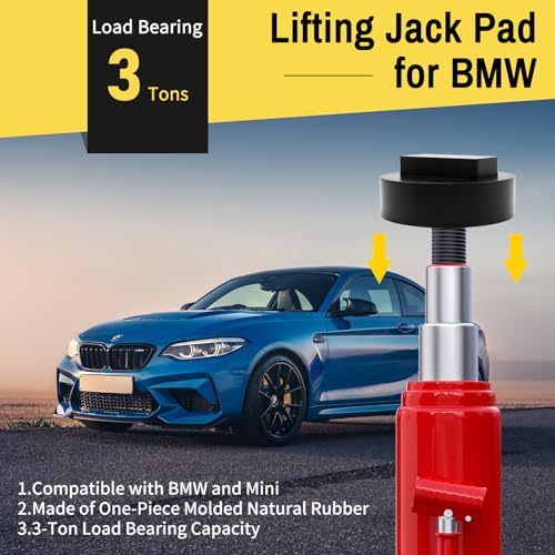 Image of Floor Jack Pad for BMW and Mini,Rubber Pinch Weld Jack Pad for BMW, Round Jack Stand Adapter, Slotted Frame Rail Protector for Circular Floor Jack and Jack Stand 4 Pack