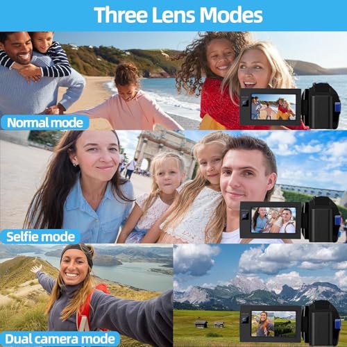 CAMWORLD Camcorder 5K with IR Night Vision Dual Lens 56MP Video Camera 16X Digital Zoom 3" Touchscreen Wifi Vlogging Camera for YouTube with 64GB SD Card Remote Control Microphone 2 Batteries - Image 3