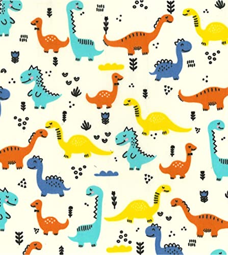 Tissu polycoton au mètre dinosaure crème pour mercerie et loisirs