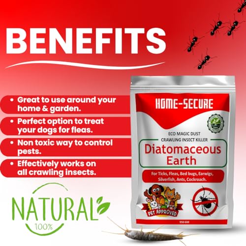 Image of Home-Secure Diatomaceous Earth Powder-Pack of 2 | Natural, Pet Safe, Organic | Plant Friendly Multipurpose Eco-friendly Dust (950 gm X 2)