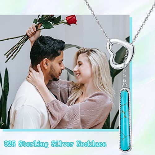 Bethza Natural Turquoise Necklace For Women With Heart Genuine Blue Turquoise Vertical Bar Sterling Silver Pendant Necklaces Jewelry Gifts For Christmas Birthday Valentine's Day #TOP5