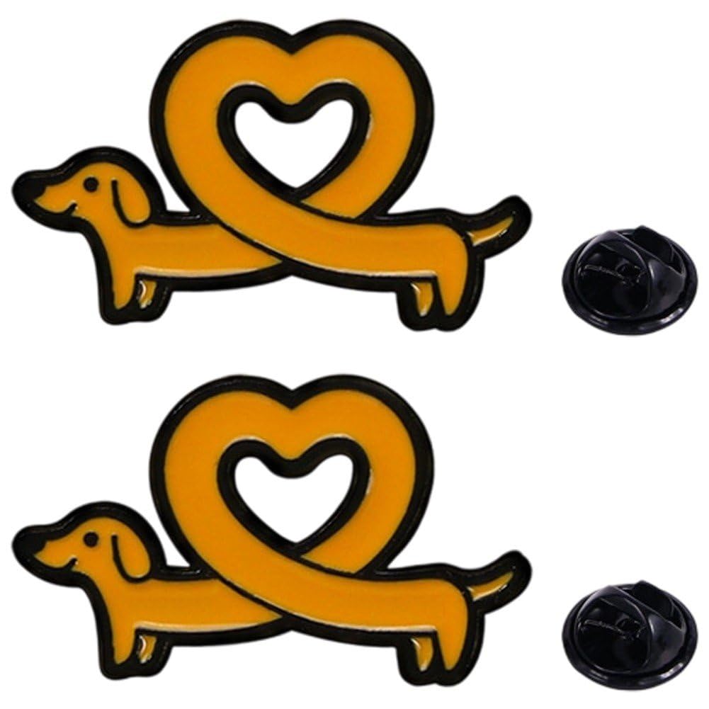 Casiler Orange 2Pcs Cartoon Dachshund Brooches Animal Lapel Pins Novelty Pin Badges For Backpack Clothes Hat Scarf Jackets Accessories