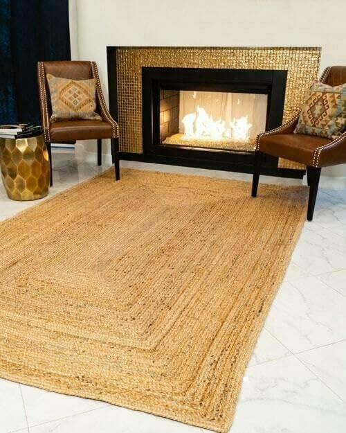 EcoKunst EKR-J111 Alfombra rectangular de yute para salón, 200 x 300 cm, moderna, hecha a mano, 100 % fibra natural, estilo bohemio, para dormitorio, cocina, exterior, pasillo, color beige