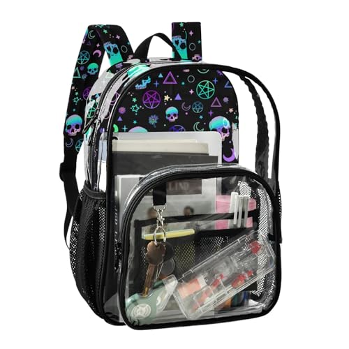 Magic Skull Print Clear Backpack Lightweight Large Capacity See Through Bookbag Transparent Daypack Bag, 12L2