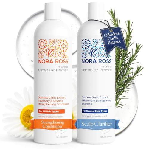 Nora Ross Garlic Extract & Rosemary Strengthening Shampoo and Conditioner Set Natural Shampoo and Hair Conditioner for Normal to Dry Brittle Hair All Natural Scalp Cleanser Formula 12 oz each