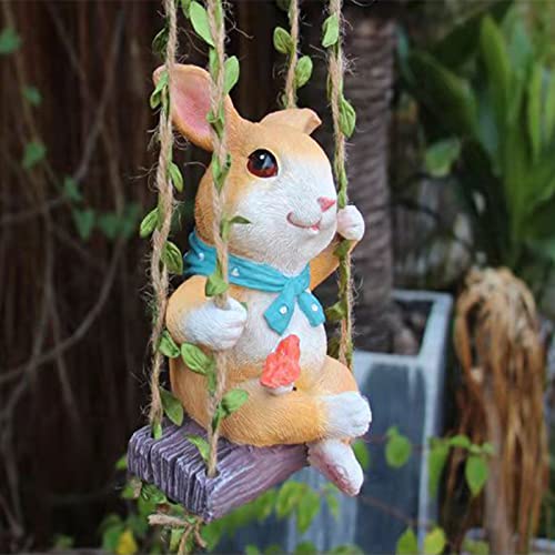Etlemonde Bunny Statue Decor Craft Resin Sculpture Garden Rabbit Swing Outdoor Ornaments For Patio Indoor Decor Ornament Gift(Rabbit Swing ) #TOP5