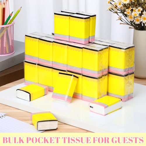 Image of Ctosree 50 Pack Back to School Pocket Tissues Teacher Classroom Travel Packs Bulk 500 Sheet Small Notebook Tissues Pocket Packs 3 Ply Mini Travel Size Individual (Classroom Pencil)