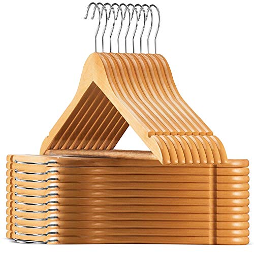 Image of STAR WORK Solid Wooden Hangers With Natural Finish Pack Of 10 Count(Brown)