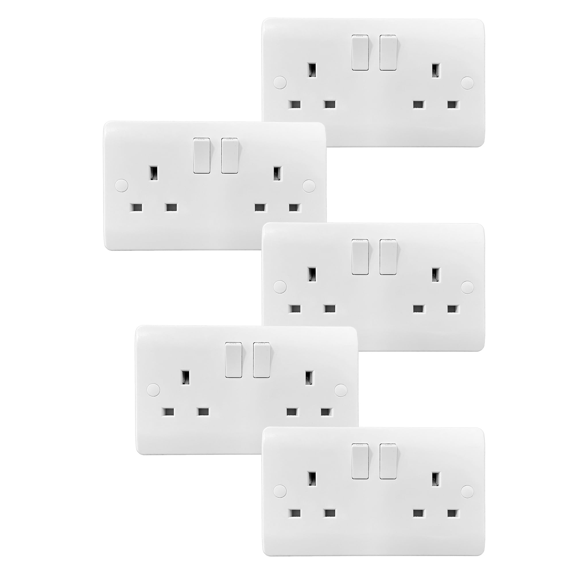 Brightex, Pack of 5 2 gang 13a switched socket single pole Double Electrical Socket 2 Gang Wall Socket Surface Mount