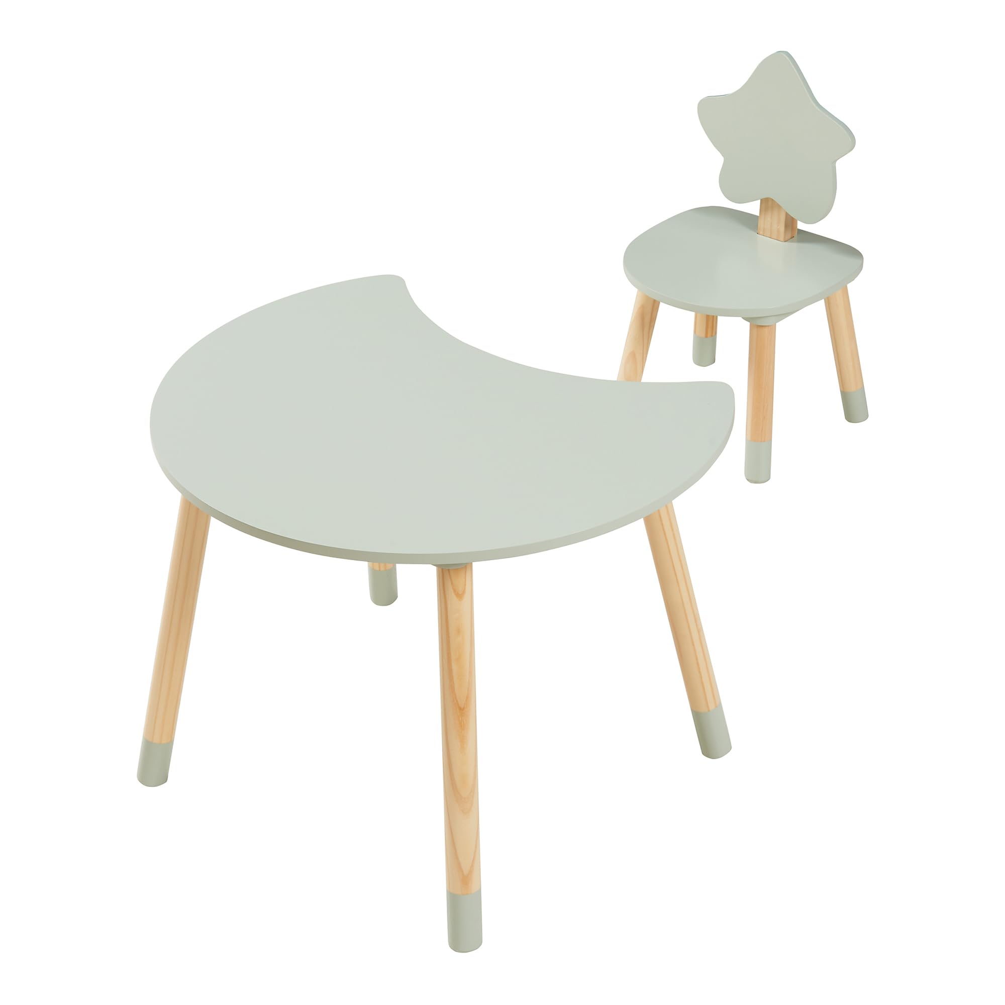 [en.casa] Set di 2 Mobili per Bambini Scrivania e Sedia con Schienale a Forma di Stella per Cameretta Area Gioco Tavolino a Mezzaluna a Misura di Bimbi - Verde Menta/Naturale