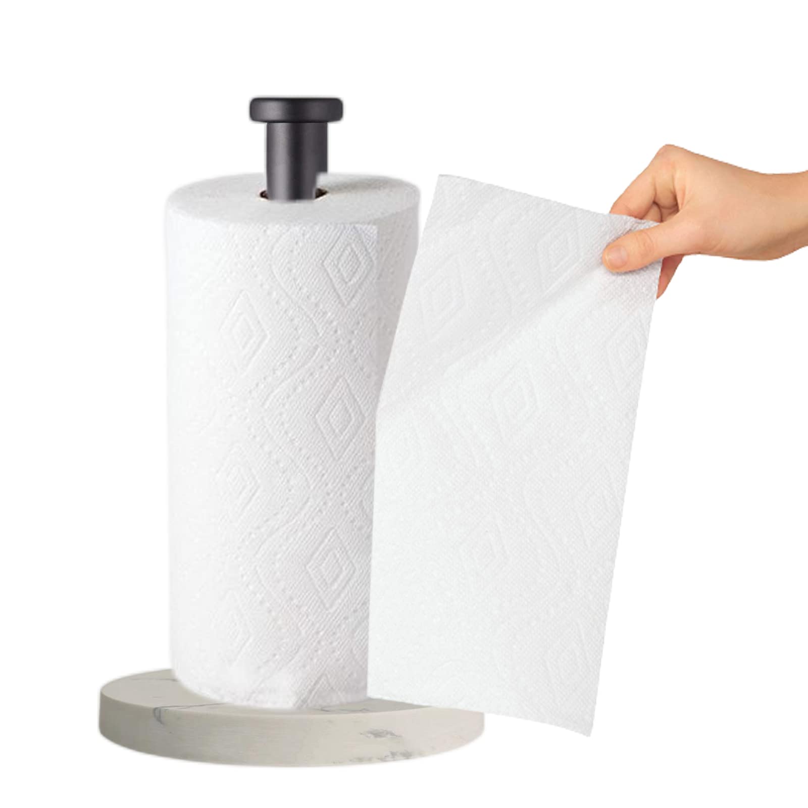 Uchwyt na ręczniki papierowe, stojak na rolki ręczników papierowych, do kuchni, łazienki, z obciążoną marmurową podstawą do obsługi jedną ręką, czarny uchwyt na ręczniki papierowe, uchwyt na marmurowy ręcznik papierowy.