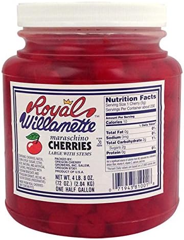 Royal Willamette Maraschino Cherries large with Stems 4LB 8 OZ (pack of 6)