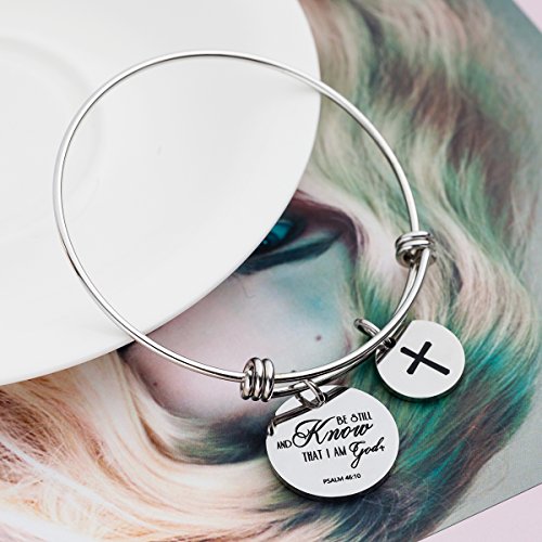 Image of Cross Adjustable Christian Bible Verse Bracelet Religious Jewelry | Inspirational scripture bangle, thoughtful confirmation faith gift for women teengirls