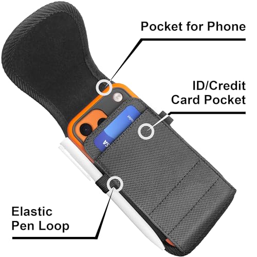 Image of DeBin Nylon Holster for Samsung Galaxy S26+Plus S25+ S24+ S23+ S22+ S21+, S25 FE S24 FE S23 FE S21 FE, [Magnetic Closure] Cell Phone Belt Holder Case with Clip, ID Card Slot Pouch Cover, Black