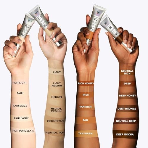 IT Cosmetics Your Skin But Better CC Cream LSF 50+, 12 ml, Hochpigmentierte Mehrzweck-Creme mit LSF 50, Getönte Anti-Aging-Tagescreme, Foundation, Concealer & Pflege in einem, Farbton Light