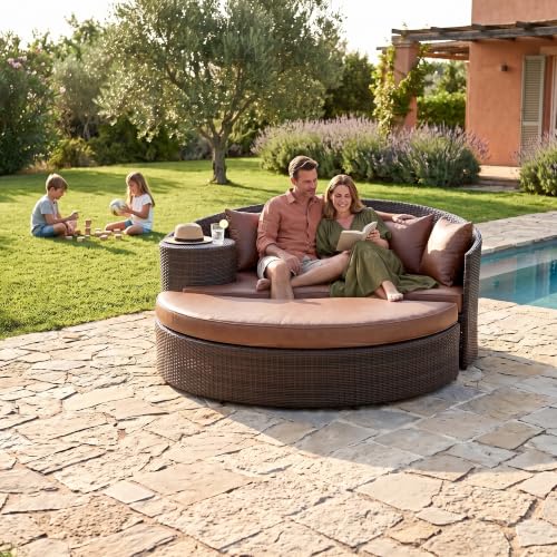 Image of BRISHI Outdoor Patio Daybed /Sunbed /Swimming Pool Side /Sun Lounger /Garden /Terrace /Balcony /Wicker and Rattan Daybed (Dark Brown)
