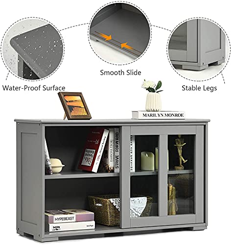 Chefjoy Sideboard Buffet Cabinet, Kitchen Storage Cabinet With Adjustable Shelf & Glass Sliding Doors, Modern Wooden Console Table For Kitchen, Dining Room, Living Room, Entryway #TOP3