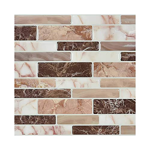 JSDS 10 Sheets Peel and Stick Wall Backsplash, PVC 3D Visual Self-Adhesive Tile Stickers, PVC Tile Visual Sticker, Mosaic Style Wall Sticker for Kitchen, Bathroom, Countertop (10cm x 10cm, 10 Pcs)