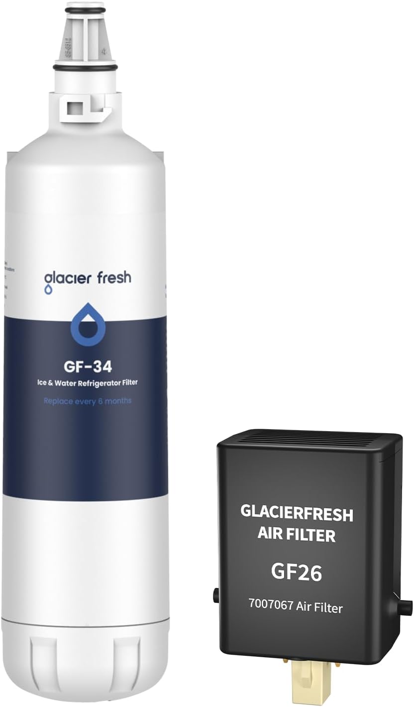 GLACIER FRESH 7012333 Ice Maker Water Filter, Compatible With Sub-Zero 7012333 Water Filter, 7007067 Air Purification Cartridge, Air Filter Replacement For Refrigerator 7007076 Air Filter