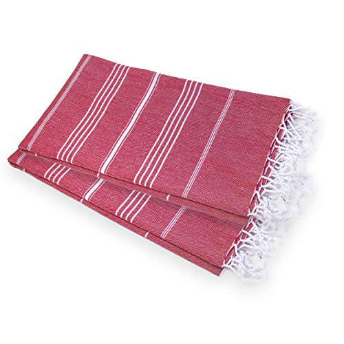 Turquoise Home Toalla turca grande de pestemal - Toalla de baño - Toalla de baño - XL 50 x 90 cm - Cocina (rojo, 2) Cover
