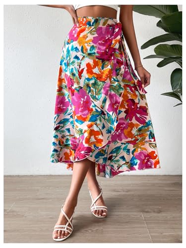 Verdusa Women's Boho Floral Bow Tie Wrap Skirt Asymmetrical Flowy Vacation Long Skirts3