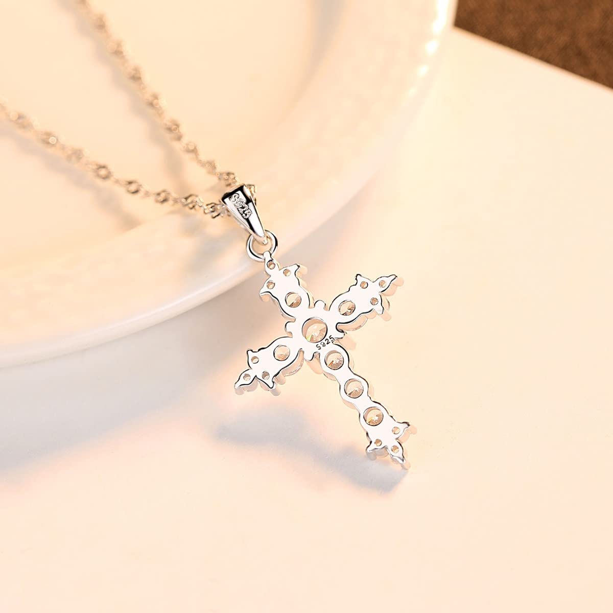 Collar Cruz Plata de Ley 925 para Mujer, Colgante Sencillo Circonita Cúbica, Regalo de Joyería para Chica Niña