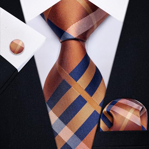 Image of YourTies Striped Plaid Ties for Men Silk Formal Necktie Set