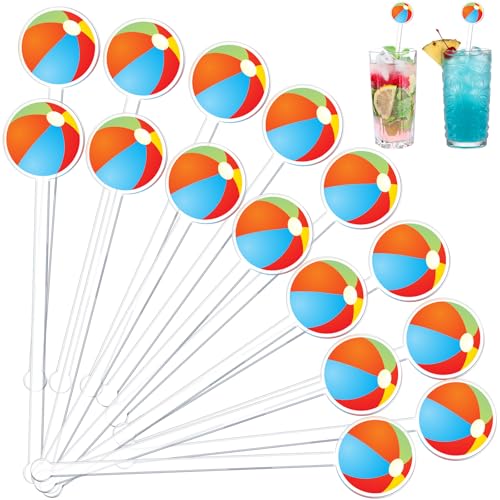 Potchen 30 Pcs Beach Ball Stir Stick 5.91 Inch Plastic