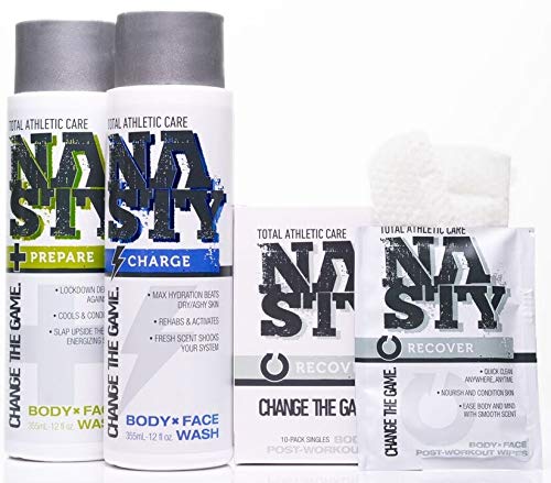 NASTY Total Athletic Care Face and Body Wash Plus Workout Wipes Variety Pack