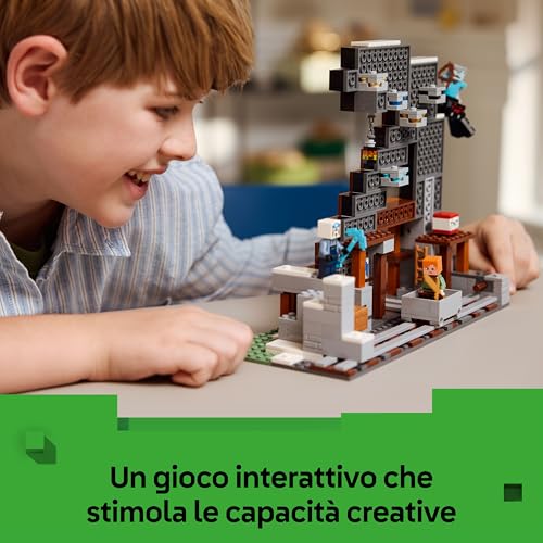 Minecraft La Miniera delle Piccozze - Giocattolo Interattivo da Costruire con Figure di Alex, Minatore e Cavalcatore di Ragno - Regalo per Gamer, Bambini e Bambine da 8 Anni da Collezione - 21277 - Lego - Immagine 4