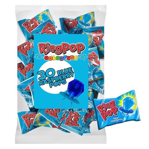 Image of Ring Pop Individually Wrapped Blue Raspberry 30 Count Bulk Lollipop Pack | Blue Raspberry Flavored Lollipop Suckers for Kids - Fun Candy Bulk for Gender Reveal Parties, Bachelorettes, & Party Favors