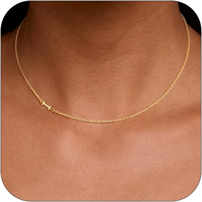 Dainty Initial Necklaces for Women 14K Gold Plated Sideways Initial Necklace Personalized Letter Necklace Everyday Jewelry Gift