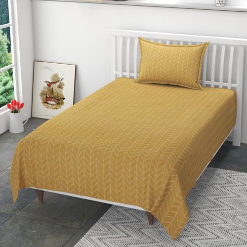 Image of 220 TC 100% Polycotton Feel Bedsheet for Single Bed with One King Size Pillow Covers Soft /Breathable Wrinkel Free -60x90 Inches - Yellow