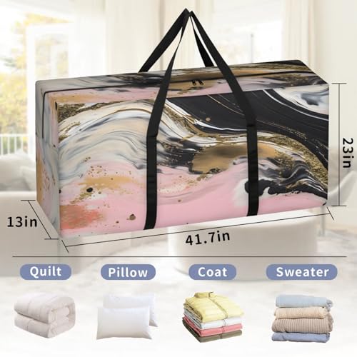 Abstract Marble Extra Large Moving Bags Heavy Duty Storage Bags Colorful Marble Cloth Wrap Around Handles Double Zipper Reusable Convenient Foldable Storage Tote for Travel Camping Space Save2