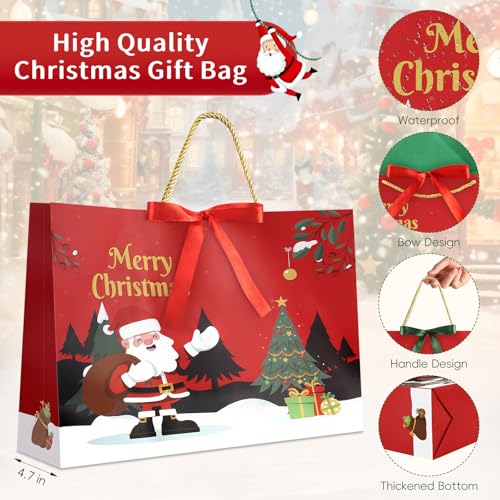 Image of JMANNI Christmas Gift Bags,1PCS Large christmas Gift Bag with Ribbon and 1 Greeting Card 2 Tissue Papers, Portable Paper Gift Bag with Handles, Reusable and Perfect For Your Xmas Presents （Red-Green）