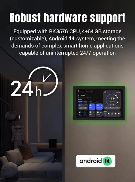 Image of 10.1 Inch Android 14 Smart Home Wall Mount Tablet with POE, WiFi 6, LED Lights, MQTT, RS-232, Proximity Sensor, 4GB /8GB RAM, 64GB ROM (Black, 64, GB, 8)