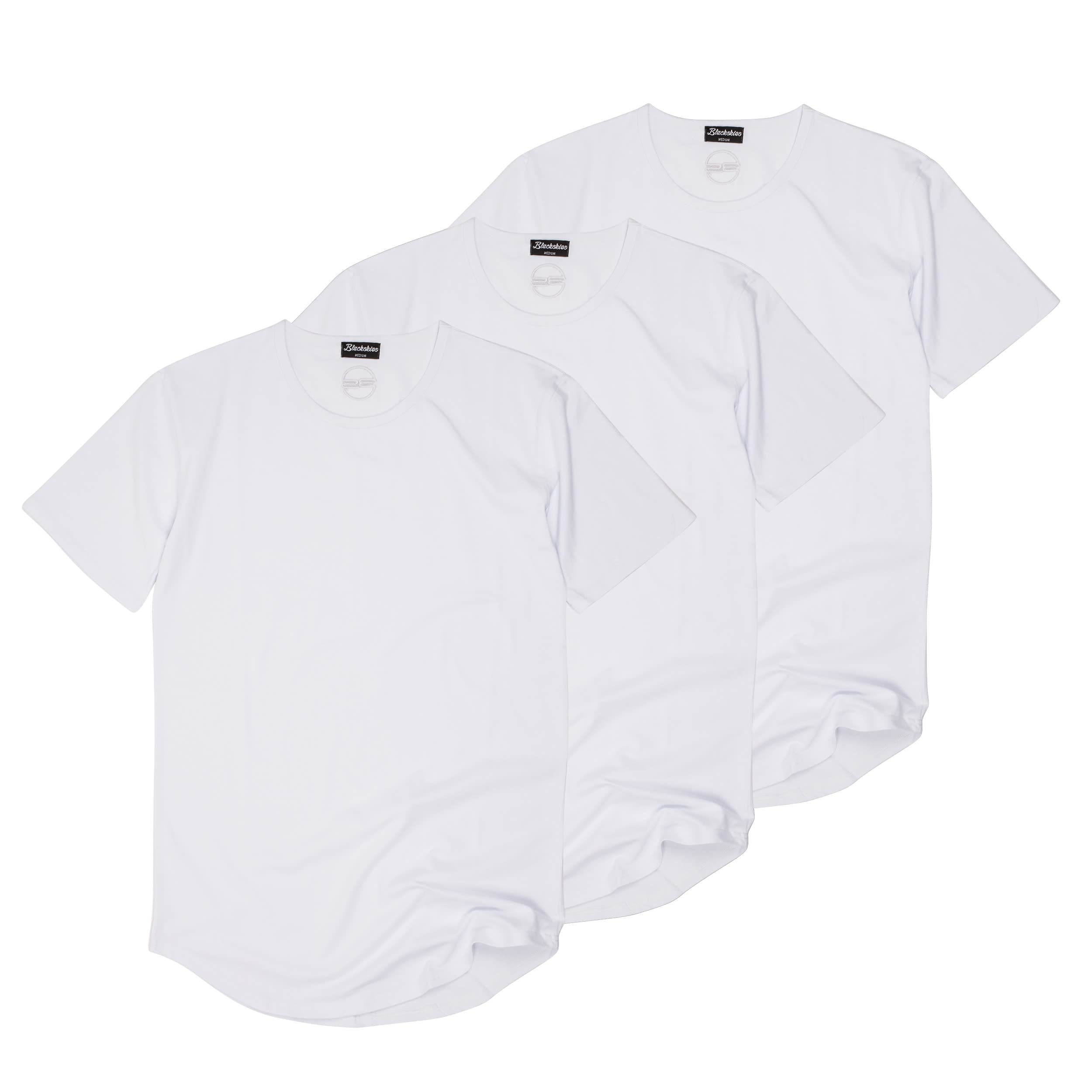 Blackskies Round Basic - Maglietta a maniche lunghe, oversize, alla moda, a maniche lunghe, da uomo, disponibile in diversi colori, S M L XL, Confezione da 3 – bianco., L